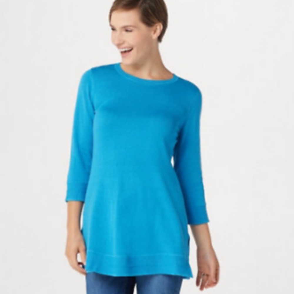 Isaac Mizrahi Live 3/4 Sleeve Mixed Border Stitch Tunic Sweater